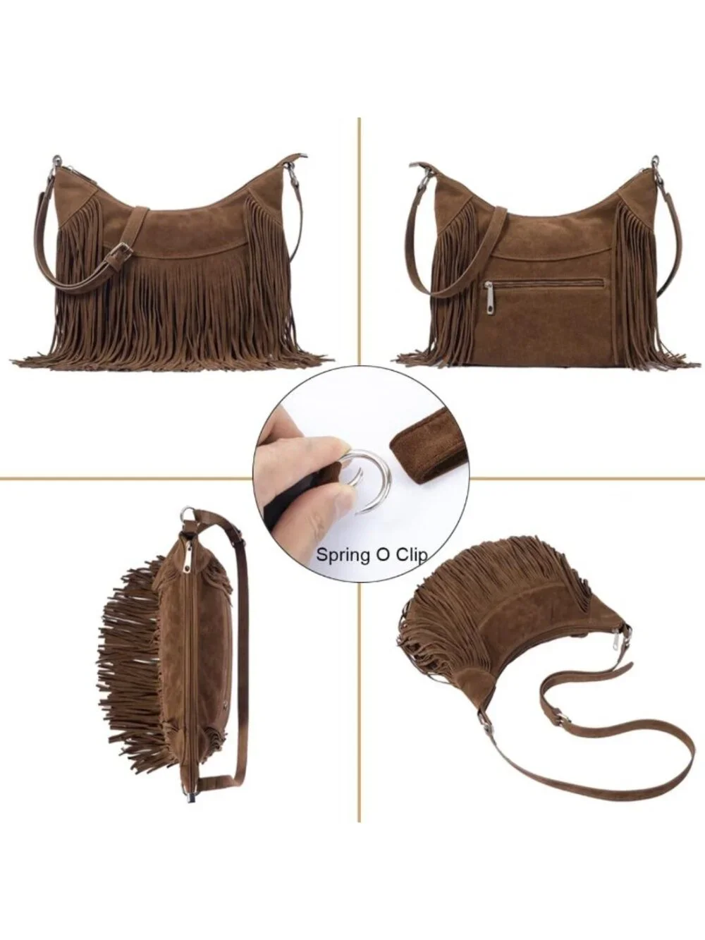 Fringe Hobo Bag for Women | Vegan Suede Shoulder Purse with Tassels | Boho